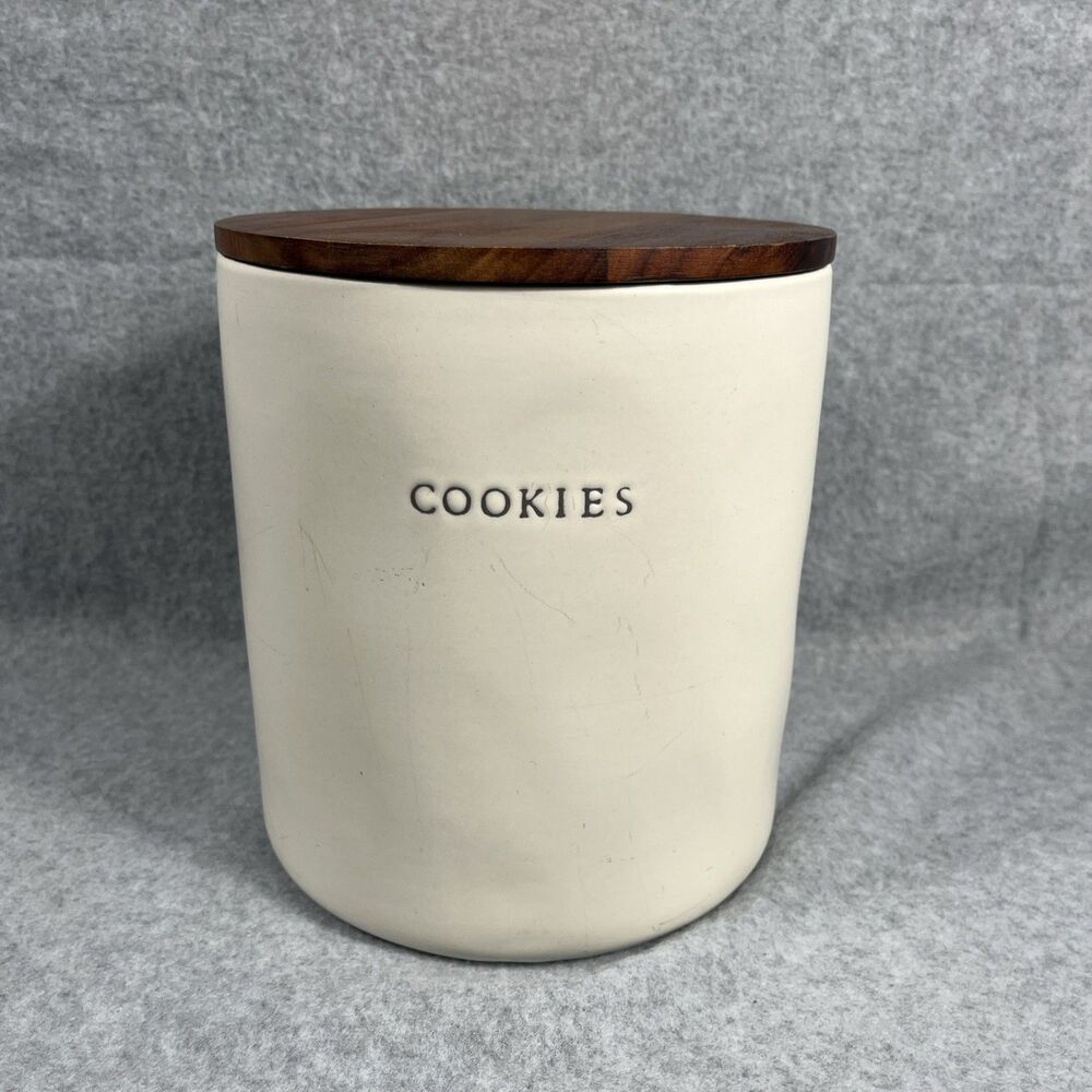 Hearth & Hand Magnolia Cookie Jar Canister Stoneware with Wood Lid Beige